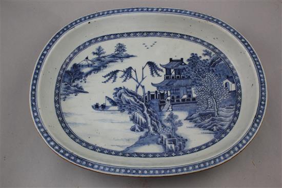 A Chinese export blue and white oblong dish, Qianlong period, 37cm.